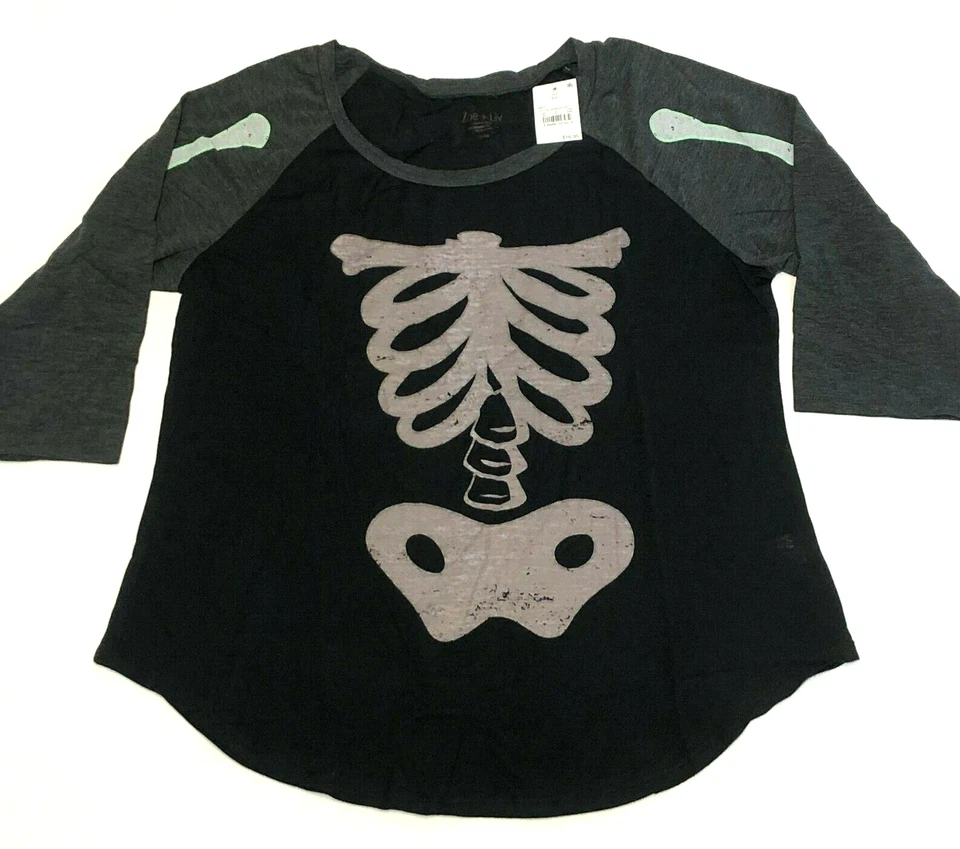 Zoe Liv XXL Skeleton Gray Black Women’s 3/4 Sleeve Top