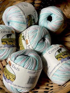 Vintage CARON Cotton Tales Yarn- 6 Balls- Seafoam/Pink/White “Sprinkled Ombre” - Picture 1 of 12
