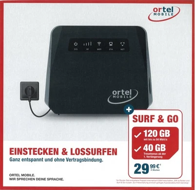 Ortel Mobile - SURF & GO - Wlan Router & Prepaid Sim mit 120GB Option - Bild 1 von 2
