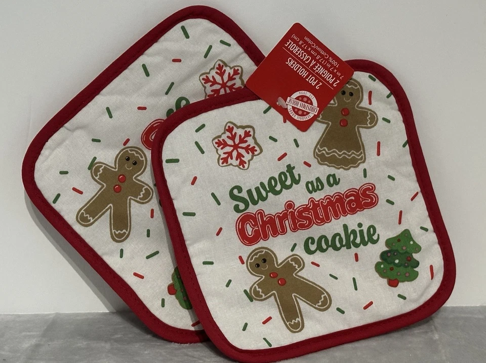 Set Of 2 Gingerbread Man”Sweet As A Christmas Cookie”  Kitchen PotHolders - Image 1 of 1