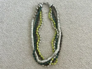 EAST Chunky Necklace Green And Silver Colour Multi Strand - Picture 1 of 5