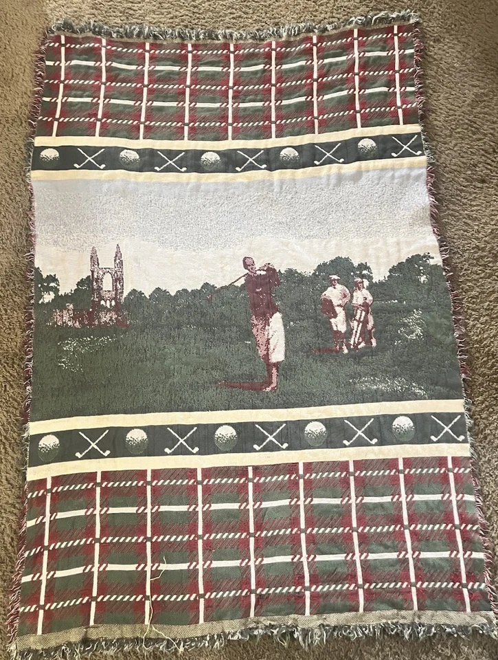 Vintage Golf Tapestry Throw Or Wall Hanging 65”x42” Good Clean Condition - Image 1 of 3