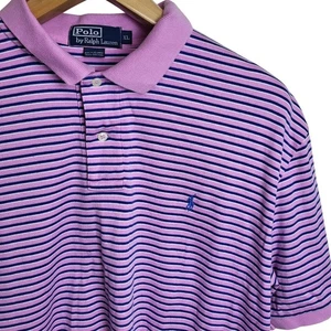 Polo by Ralph Lauren Poloshirt XL gestreift rosa & dunkelblau Baumwolle weiche Schlitze - Bild 1 von 8