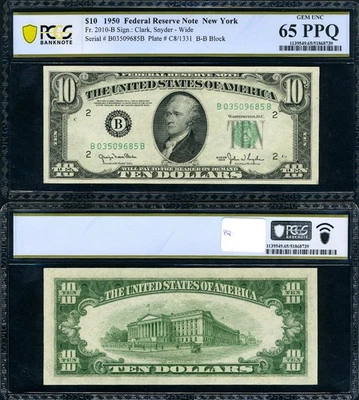 FR. 2010 G $10 1950 Federal Reserve Note New York B-B Block PCGS Gem CU65 PPQ - Image 1 of 3