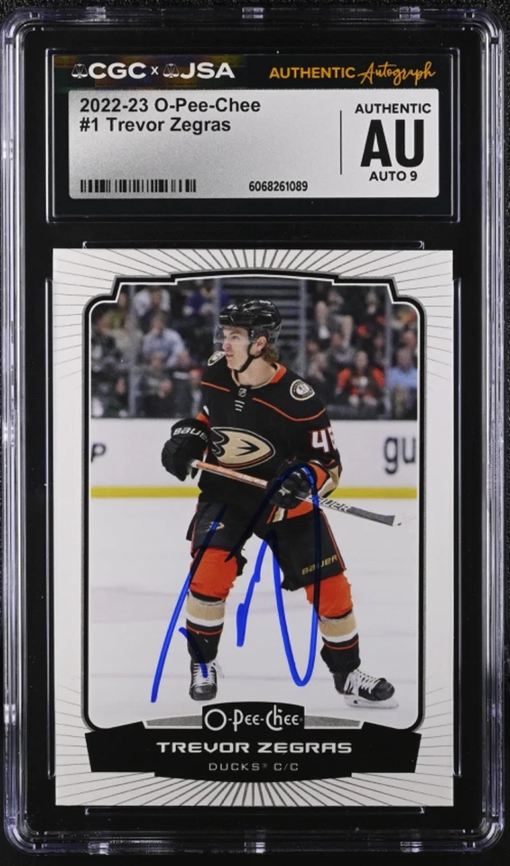 Trevor Zegras Signed 2022-23 O-Pee-Chee Card #1 OPC Ducks CGC AU JSA 9 Auto - Image 1 of 2