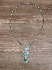 Native American 24" Sterling Silver & Kingman Turquoise Link Necklace - Lewis - Picture 1 of 9