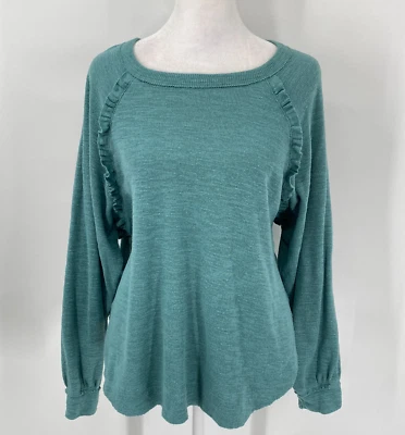 Anthropologie Pilcro Diana Ruffled Raglan Sleeve Pullover XS Green Long Sleeve - Image 1 of 4