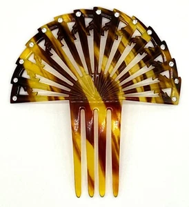 Vintage Art Deco 4" Amber Faux Tortoiseshell Hair Comb With White Rhinestones - Picture 1 of 2