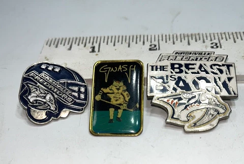 Lot of 3 Nashville Predators Lapel Hat Pins Helmet Gnash and The Beast Is Back Cover