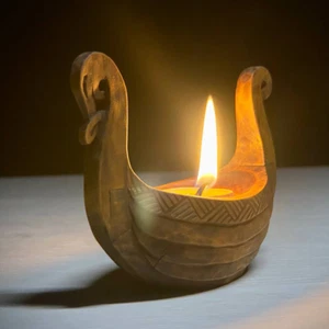 Handmade Viking Drakkar Candle Holder – Nordic Wooden Longship DecorBring Vikin - Picture 1 of 9