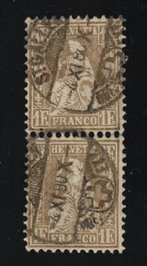 1862 Switzerland Scott 50 Horizontal Pair Used 1fr Gold - Picture 1 of 2