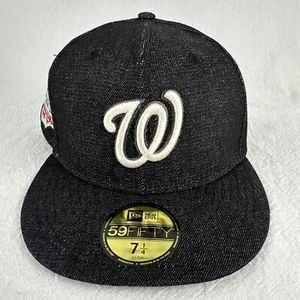 NUOVA ERA 5950 59FIFTY WASHINGTON NATIONALS TOPPA LATERALE ADERENTE DENIM NERO 7-1/4 - Foto 1 di 5