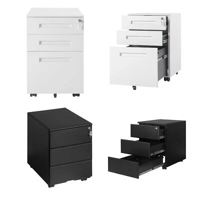 Rollcontainer Stahl Aktenschrank mit 3 Schubladen Abschließbarer mit Rädern