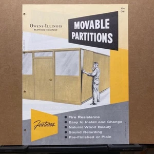 Vtg Owens-Illinois Plywood Brochure ~ Movable Partitions - Catalog 1959 - Foto 1 di 3