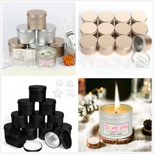 16pcs Round Candle Tins Silver Gold Black Metal Tin Wax Soy Making Container Jar - Picture 1 of 13