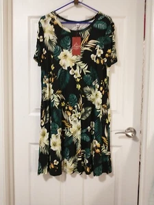 New..Any join sz XL.Dress Summer S. Sleeve Floral Knee Length Womens Soft,Blk,& - Picture 1 of 8