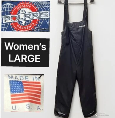 Polaris Snowmobile Bib Overalls Women Large Black Nylon Logo Full Side Zip USA - Image 1 of 4