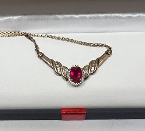 14K Gold Over Sterling Silver Ruby Diamond Accent Necklace