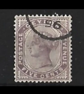 1886 - Ceylon QV 5c Purple Definitive Stamp Good Used SG#195 - Picture 1 of 1