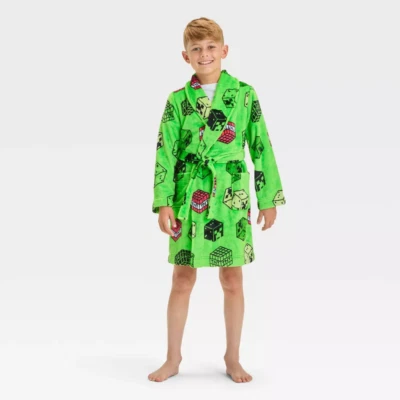 Kids Minecraft Robe Pajama Cover Up Bathrobe Boy Girl 4 6 8 10 12 Creeper TNT - Image 1 of 3
