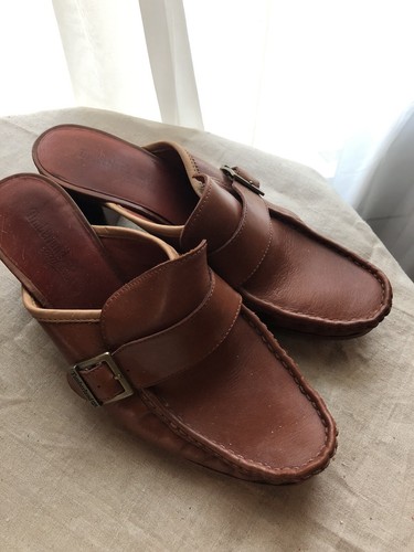 Timberland Womens Mules 6238 Brown Leather Apron Toe Buckle Design Shoes Sz 8.5