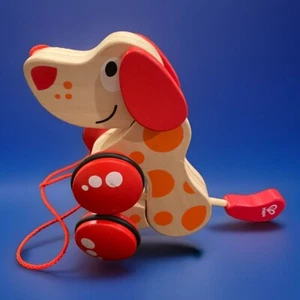 Hape Walk-A-Long Pepe Puppy, Red & Orange Wooden Pull Toy - Picture 1 of 4