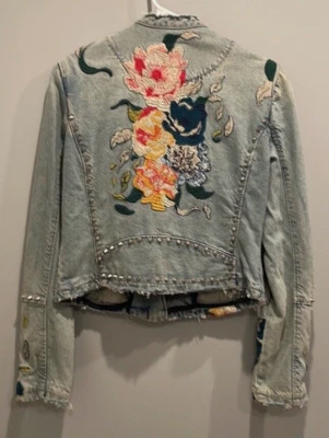 Blank All NYC Saints Free People Floral Denim Studded Jacket Size Large or Med - Image 1 of 4