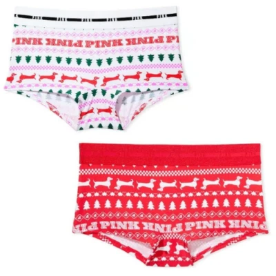 2 Pack PINK VS LOGO BOYSHORT AND SHORTIE Christmas PANTY HOLIDAYS XL X Large - Image 1 of 4