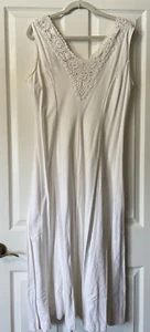 TOGETHER white sleeveless long dress w/sexy crochet V-neck 100% cotton Sz Large - Picture 1 of 8