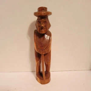 VTG Hand Carved Wood /Wooden Man with Walking Stick Figure 9" Folk Art - Picture 1 of 9
