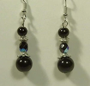 Cynthia Lynn '"BASIC BLACK" TIBET SILVER GLASS BEAD & CRYSTAL DANGLE EARRINGS - Picture 1 of 1