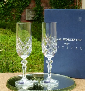 Royal Worcester Crystal Champagne Flutes MELODY Glasses - Picture 1 of 6
