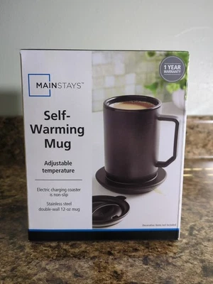 NEW Mainstays Warming Coffee Mug 12oz Stainless Steel Black Mug Warmer and Lid - Image 1 of 4