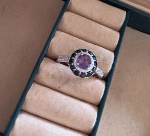925 Sterling Silver Ring Round Amethyst 6mm Spinel Gemstone Simulated CZ Size 9 - Picture 1 of 5