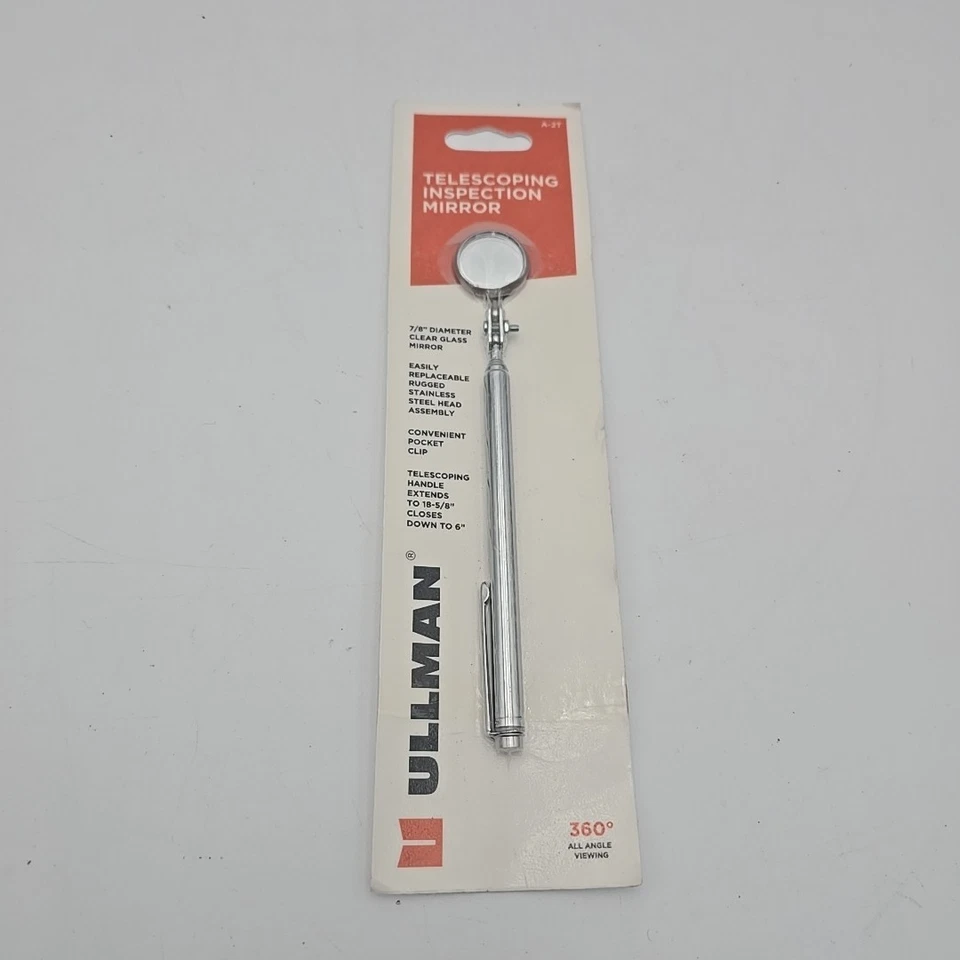Ullman A-2T Circular Telescoping Pocket Inspection Mirror 7/8" Diameter 4-1/2"