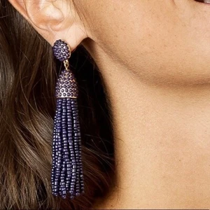 NEW NWT BaubleBar Navy Blue Beaded Tassel Fringe Earrings - Large - Picture 1 of 5
