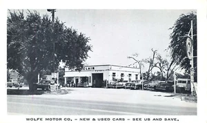 Sinclair Gas Station Wolfe Motor Co Automobile Dealer 1950s Kansas Postcard - Picture 1 of 2
