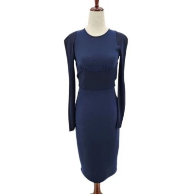 Burberry London Womens 2 Silk Navy Blue Long Sleeve Sheath Pencil Dress - Image 1 of 4