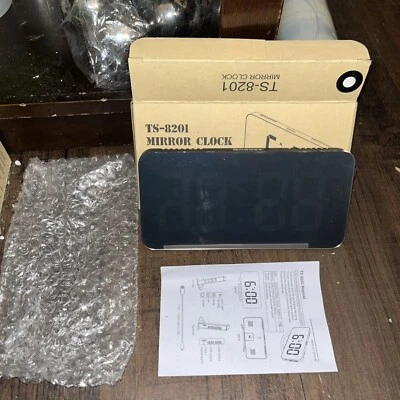 Digital Alarm Clock 6.5" Large LED Mirror Display Dual USB Charger Port Clocks  - Image 1 of 4