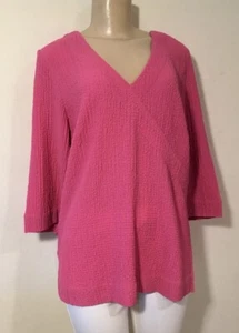 Soft Surroundings Top Hot Pink Crinkle Gauze 3/4 Sleeve 8 EUC  - Picture 1 of 6