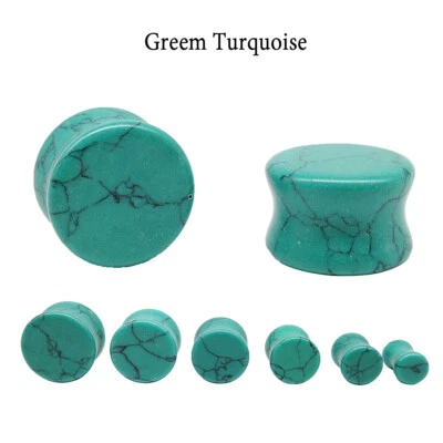 Pair Organic Stone Ear Gauges Saddle Double Flared Ear Tunnels Plugs 2G - 5/8" - Image 1 of 4