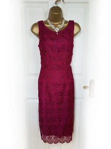 LAURA ASHLEY Gorgeous Dark Pink Crochet Lace Floral Pencil Dress, Size 10 - VGC - Picture 1 of 7