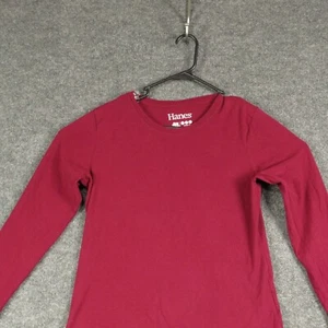 Hanes Shirt Womens Medium Maroon Long Sleeve Crew Neck Pullover Cotton T Shirt - Afbeelding 1 van 11