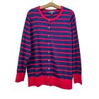 Lands' End Stripe Button Front Cardigan Sweater Womens 1X Red Blue Supima Cotton