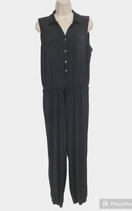 Style & Co Women Size M Black Long Romper Jumpsuit 1/4 Button Up Sleeveless - Picture 1 of 7