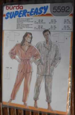 Vintage 1980s Burda Pattern 5592 Women’s Men’s Pajamas Multi-Sized Uncut - Image 1 of 2