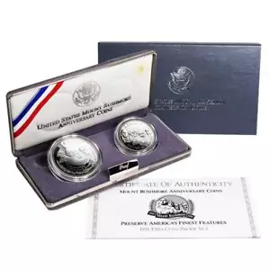 1991 Proof Mount Rushmore Silver Commemorative 2pc Set Box, OGP & COA - Picture 1 of 3