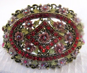 Vintage großes auffälliges Clamper Armreif Armband rote Strass violett floral - Bild 1 von 10