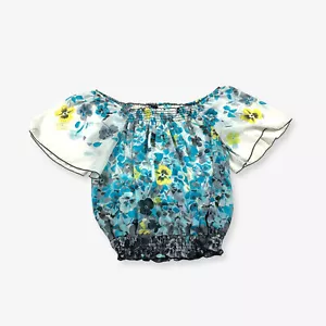 Vintage Off The Shoulder Floral Pattern Blouse Blue (XL) - Picture 1 of 3