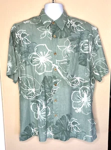 Island Shores Hawaiian Button Up Shirt Mens Large Light Green Short Sleeve - Picture 1 of 9